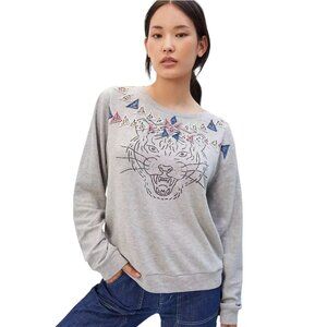 Anthropologie Luna Mercantile Co Tiger Graphic Patchwork Oversize Sweatshirt M